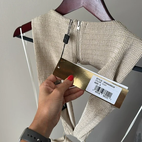 PATBO
Cutout Metallic Knit Fringe-trim Midi Dress In Clay - Picture 5 of 7